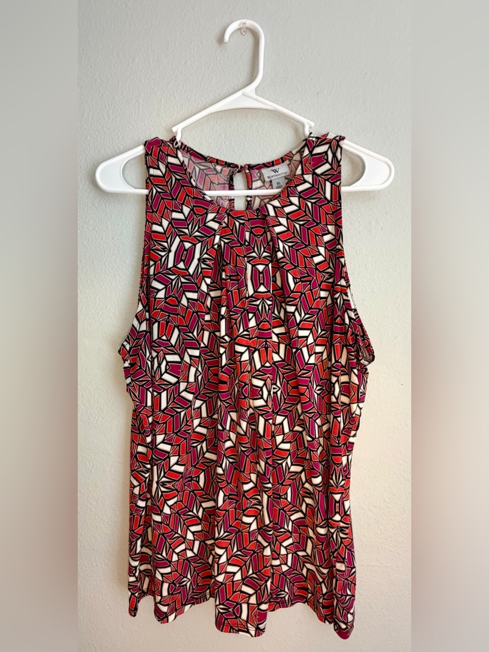 Worthington Orange Pink and White Geometric Sleeveless Blouse- Size XL